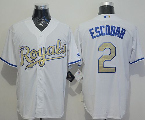Royals #2 Alcides Escobar White New Cool Base 2015 World Series Champions Gold Program Stitched MLB Jersey - Click Image to Close